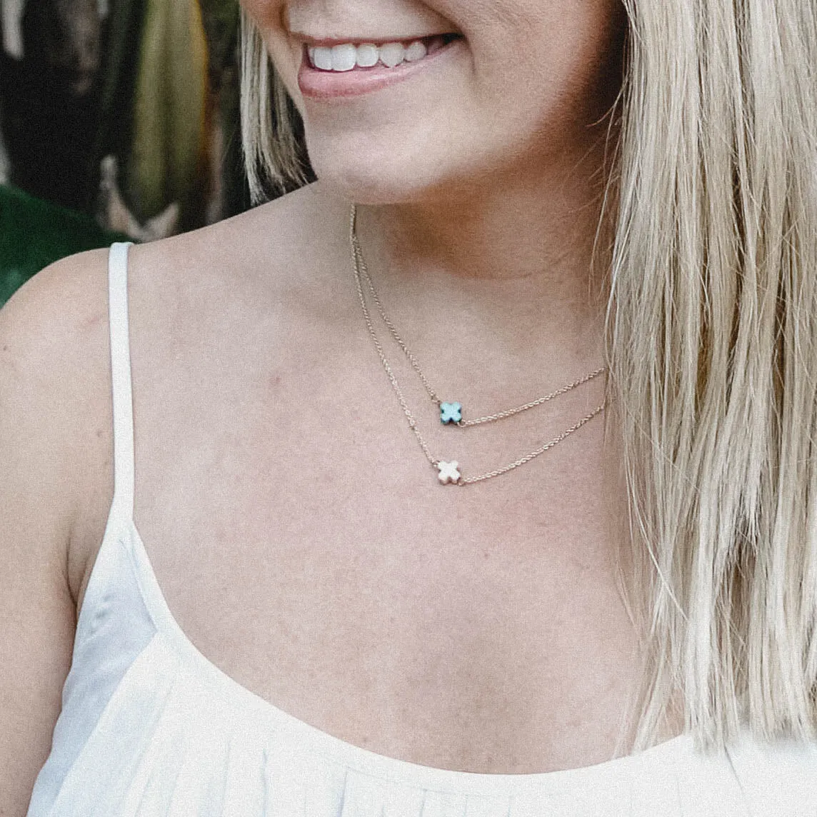 Bone Stone Cross 14K Dipped Gold Necklace