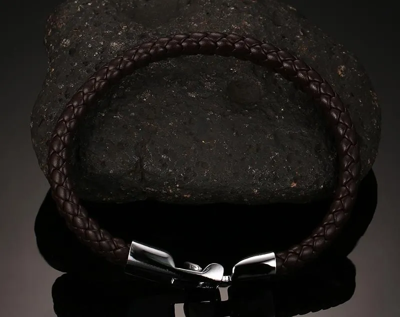 Braided Leather Coffee Bracelet