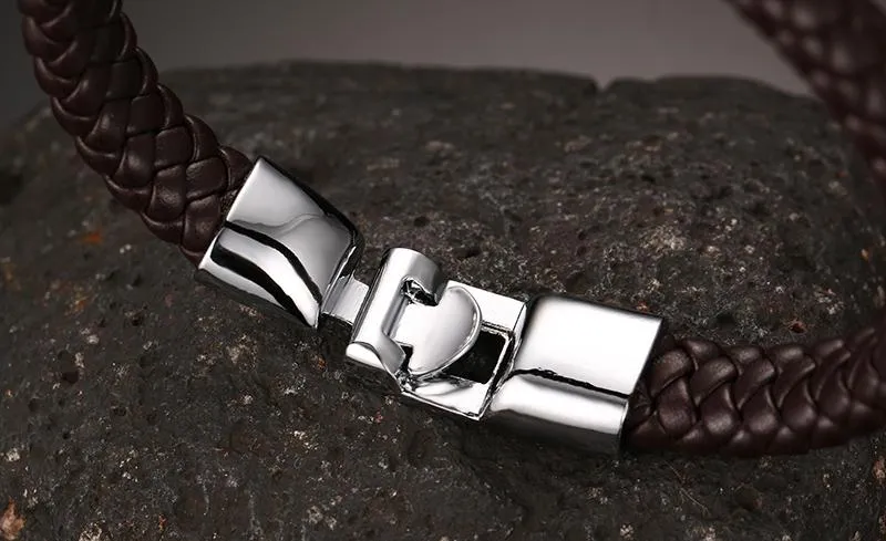 Braided Leather Coffee Bracelet