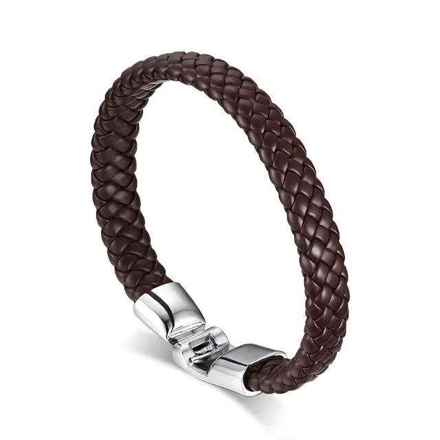 Braided Leather Coffee Bracelet