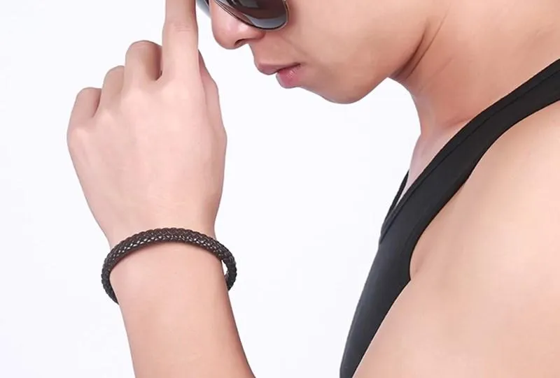 Braided Leather Coffee Bracelet