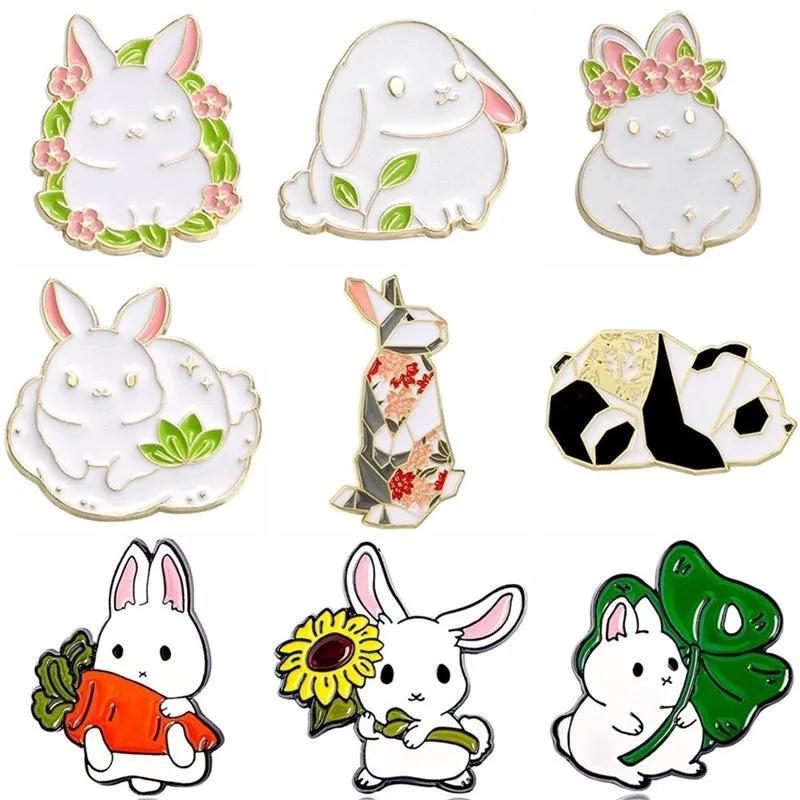 Cartoon Style Cute Rabbit Animal Panda Alloy Stamping Stoving Varnish Plating Unisex Brooches Collar Pin