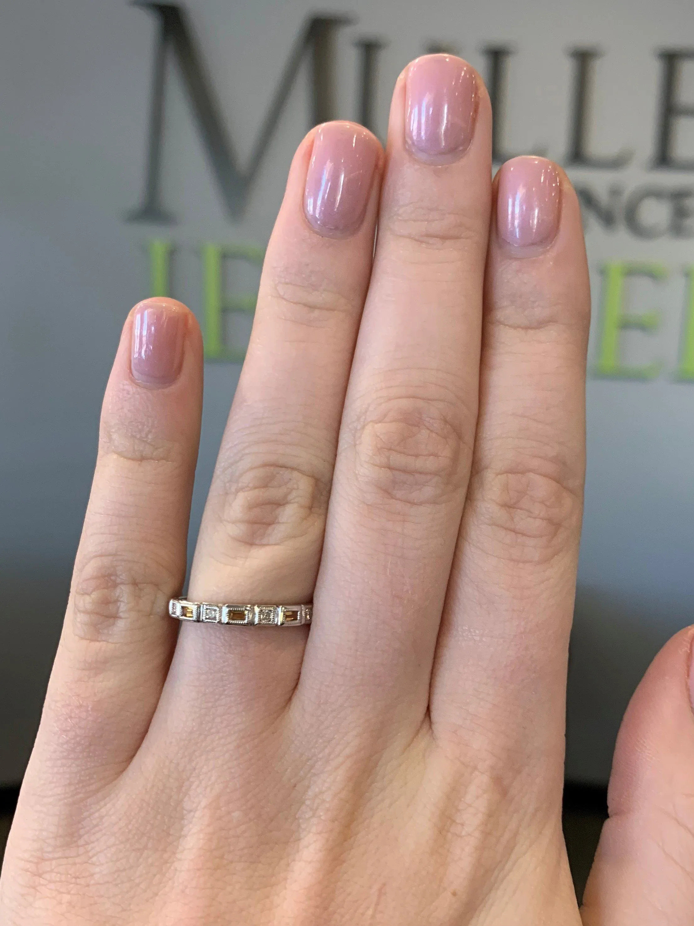 Citrine Birthstone Diamond And Emerald Cut Ring 10K White Gold
