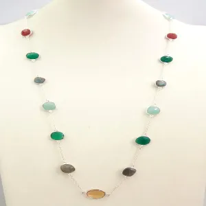 Citrine, Labradorite, Green Agate, Chalcedony and Red Carnelian Jeweled Chain Necklace
