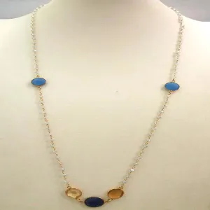 Clear Quartz Chain with Blue Agate, Citrine and Blue Sapphire Jeweled Necklace