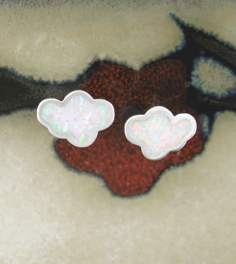 Cloud Stud Earrings With Lab Opal