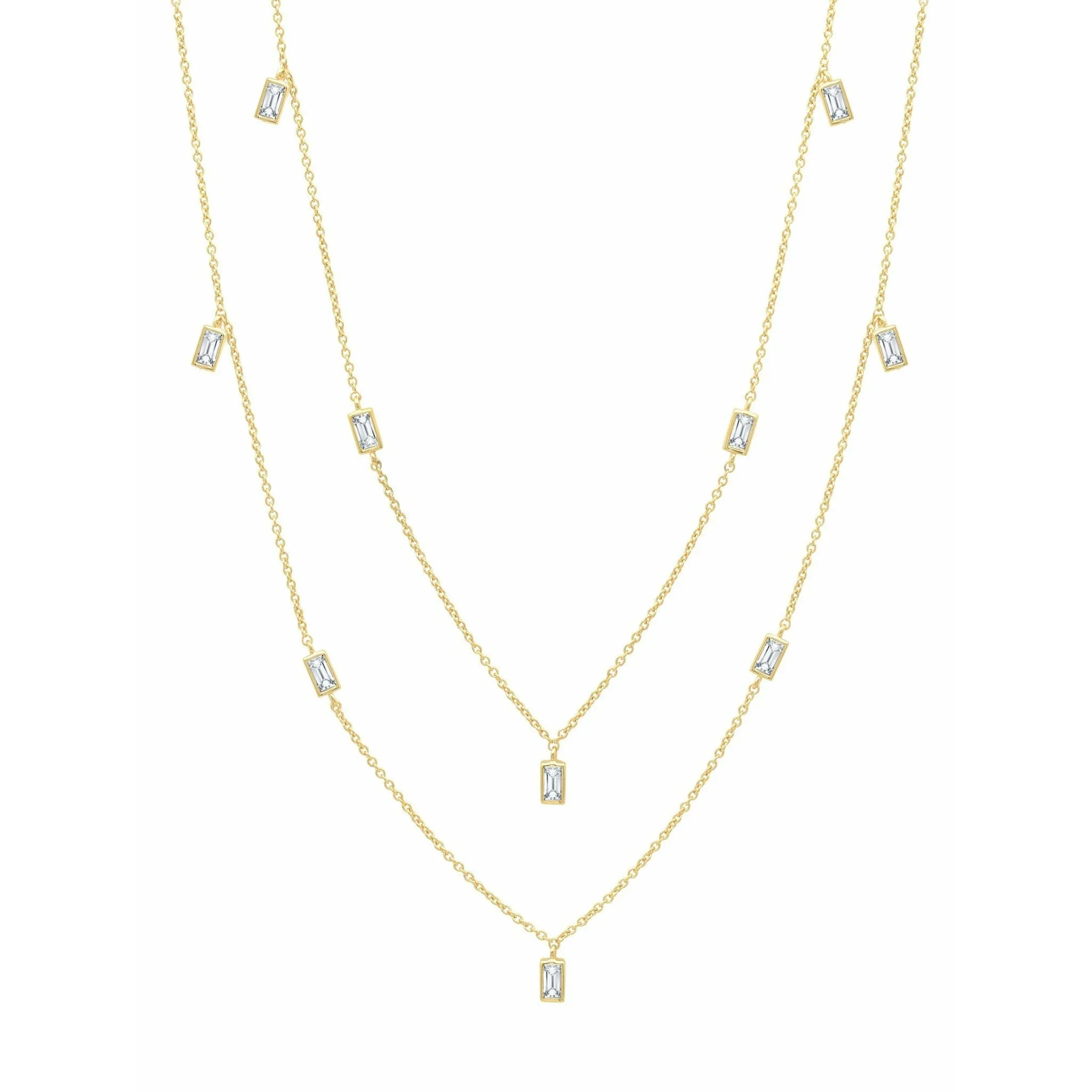 Crislu Prism Baguette 36" Necklace finished in 18KT Gold