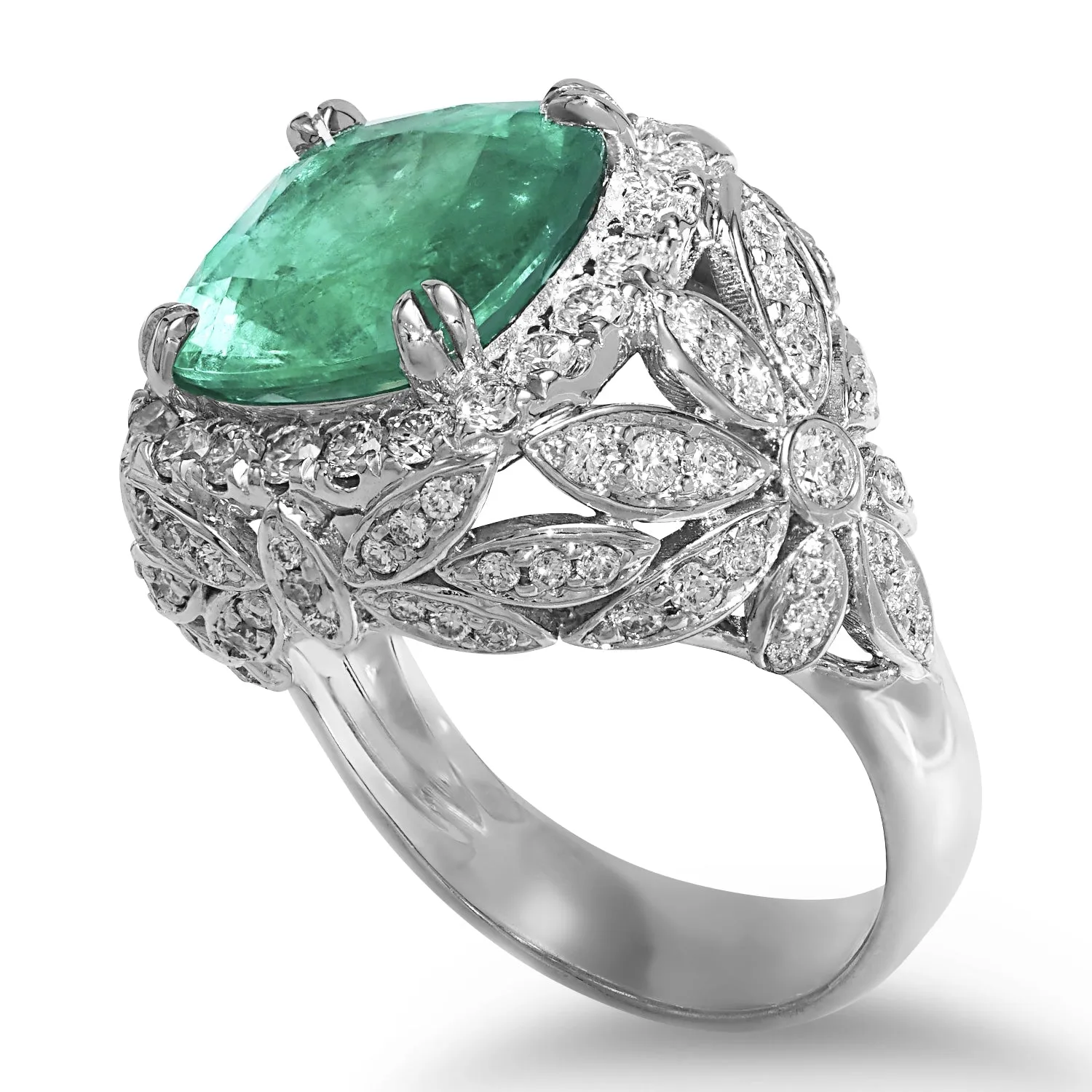 Cushion Columbian Emerald and Diamond Ring