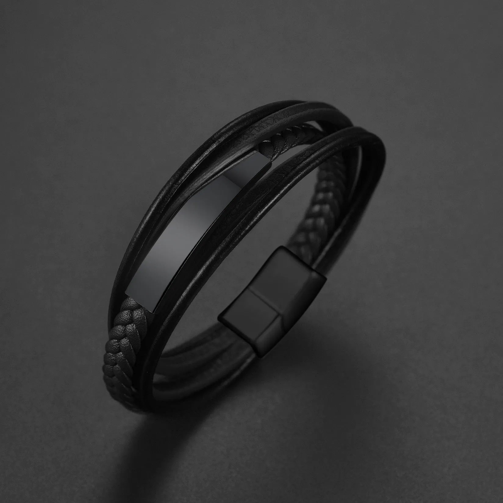 Custom ID Braided Leather Bracelet for Men Son Dad Husband