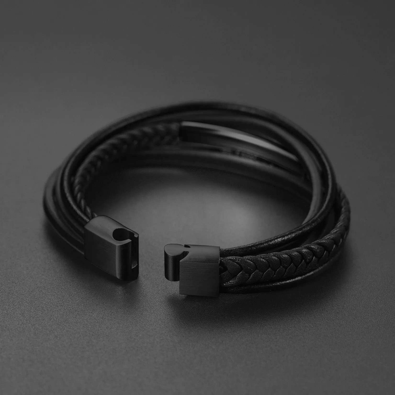 Custom ID Braided Leather Bracelet for Men Son Dad Husband