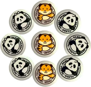 Cute Panda & Tiger Brooches with Back Pin (Set of 9) Animal Safety Pins for Backpack/Jacket/Party Favors