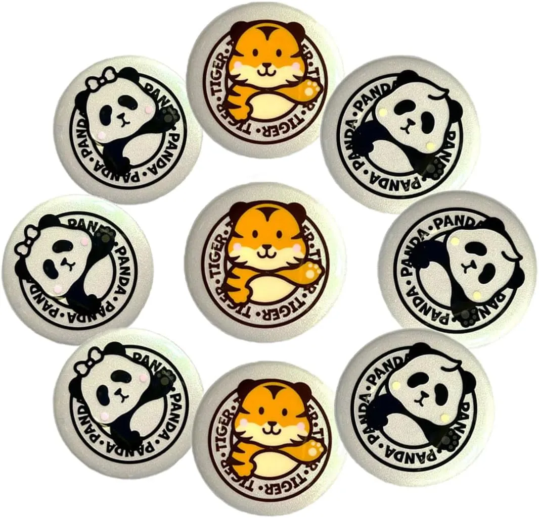 Cute Panda & Tiger Brooches with Back Pin (Set of 9) Animal Safety Pins for Backpack/Jacket/Party Favors