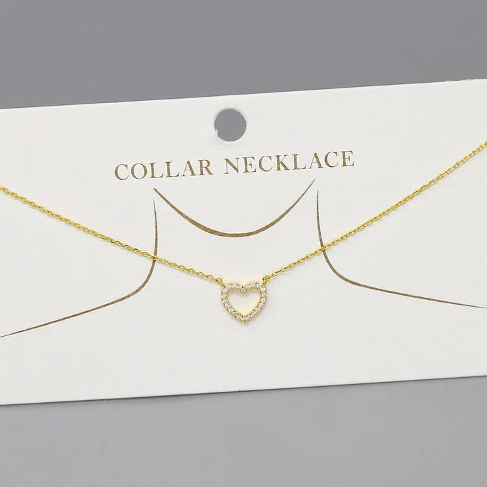 CZ Pave Heart Pendant Collar Necklace