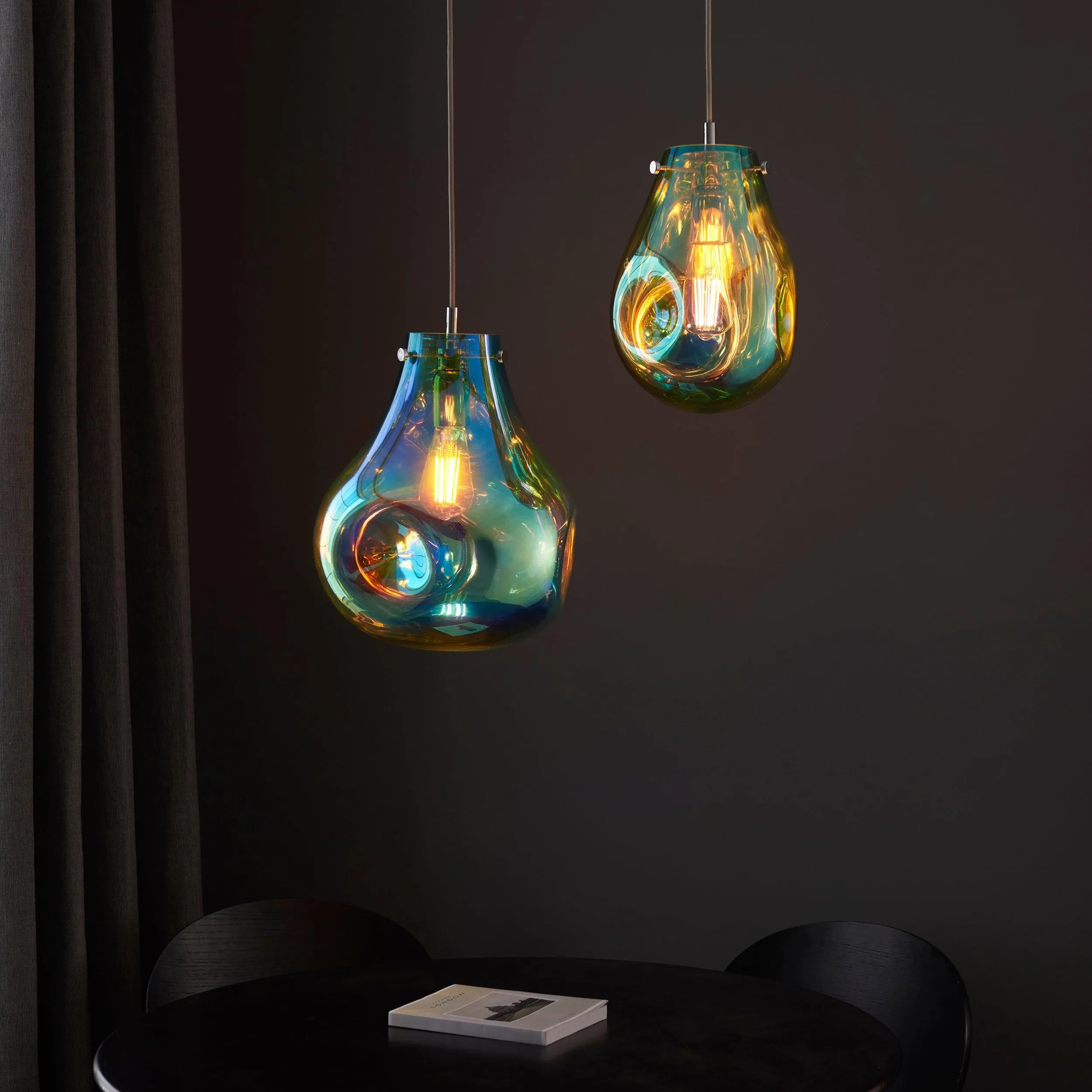 Dazzle Medium Petrol Glass & Chrome Ceiling Pendant Light