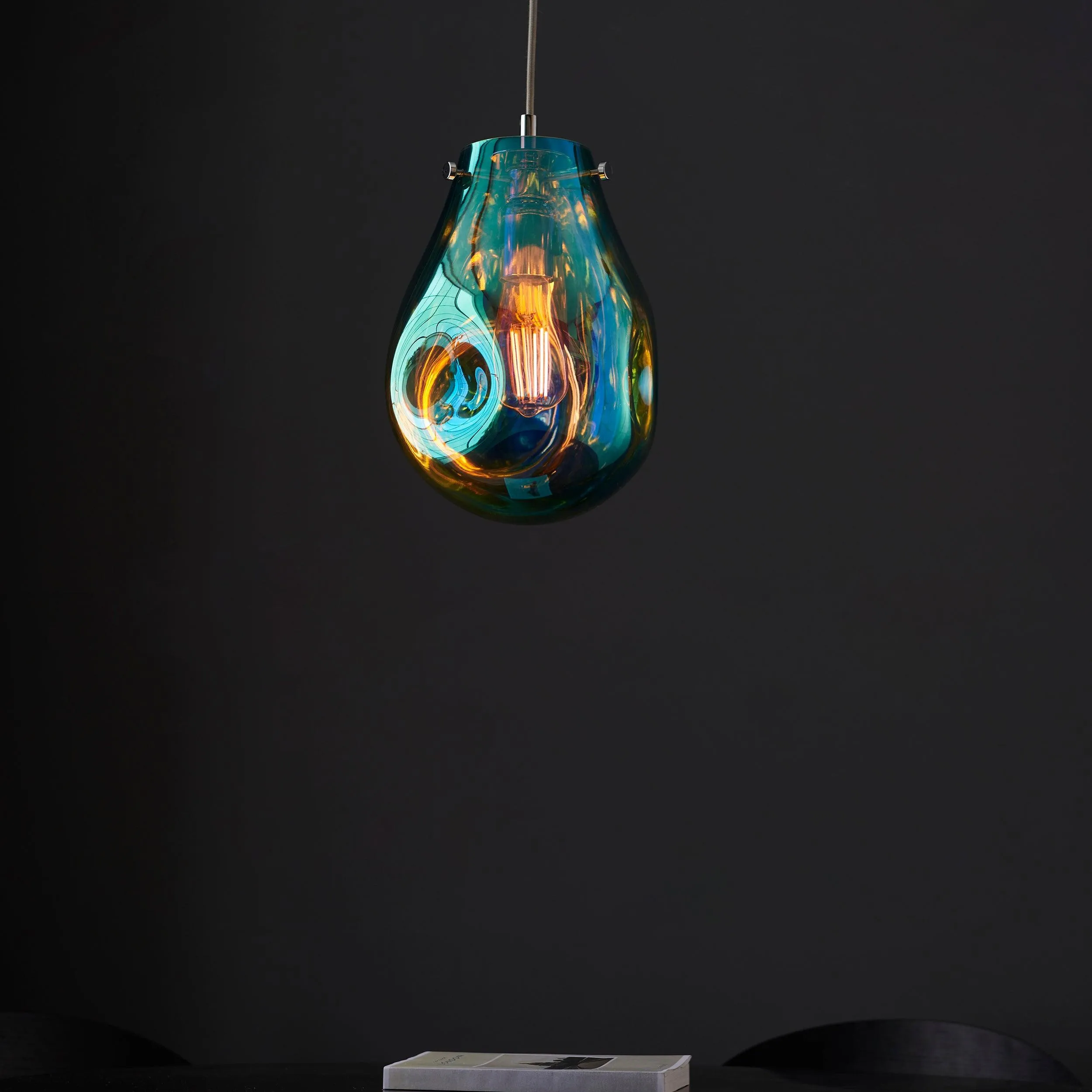Dazzle Medium Petrol Glass & Chrome Ceiling Pendant Light