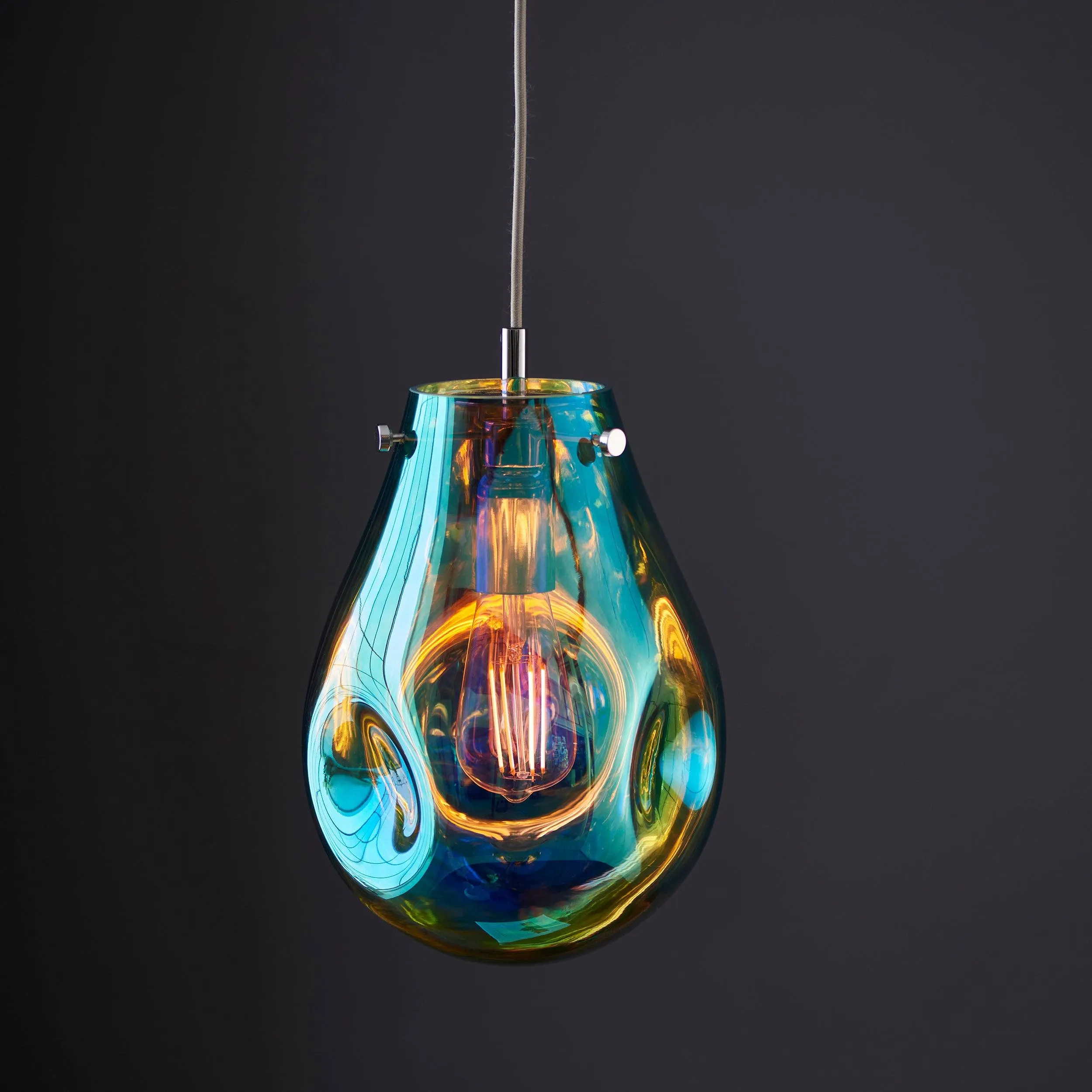Dazzle Medium Petrol Glass & Chrome Ceiling Pendant Light
