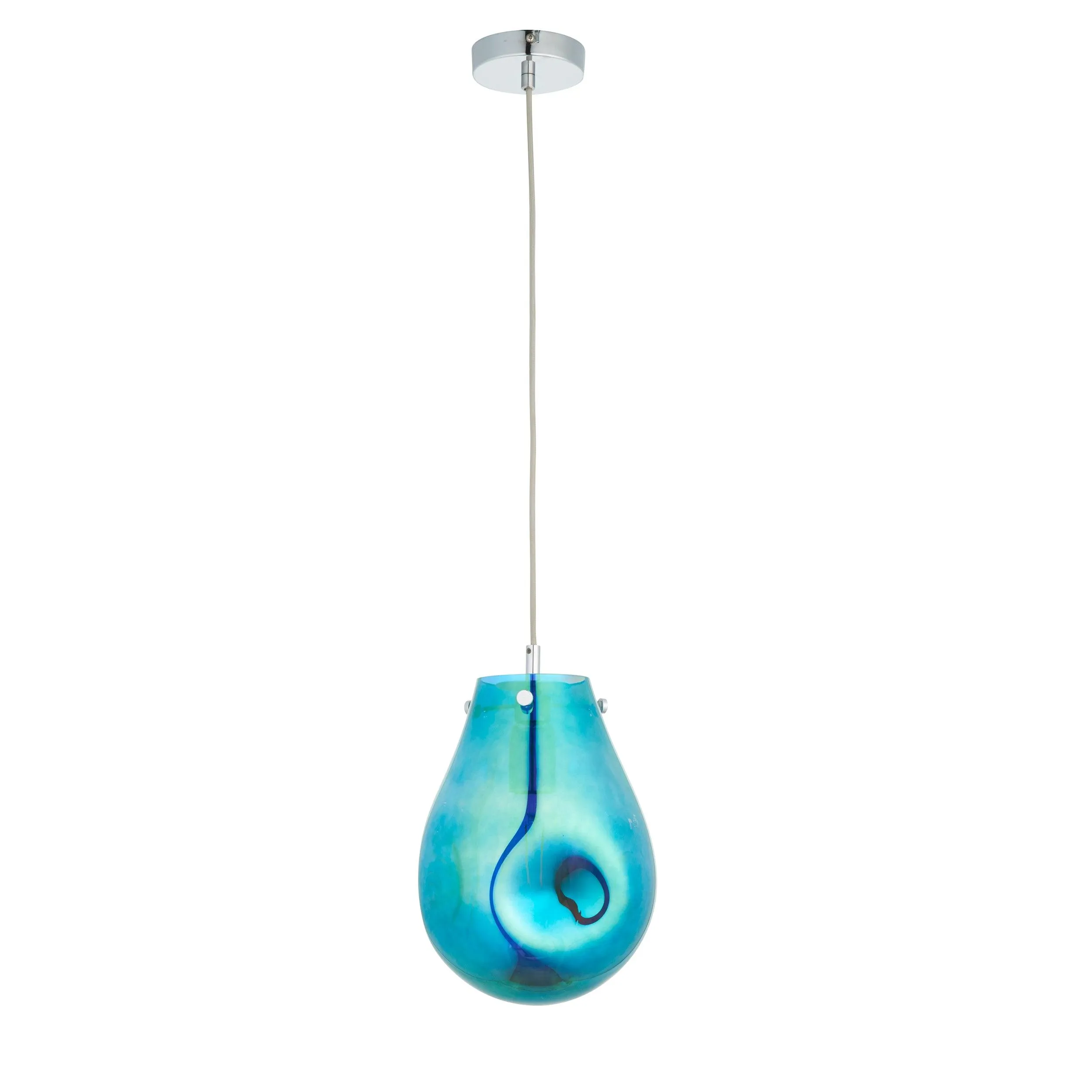 Dazzle Medium Petrol Glass & Chrome Ceiling Pendant Light