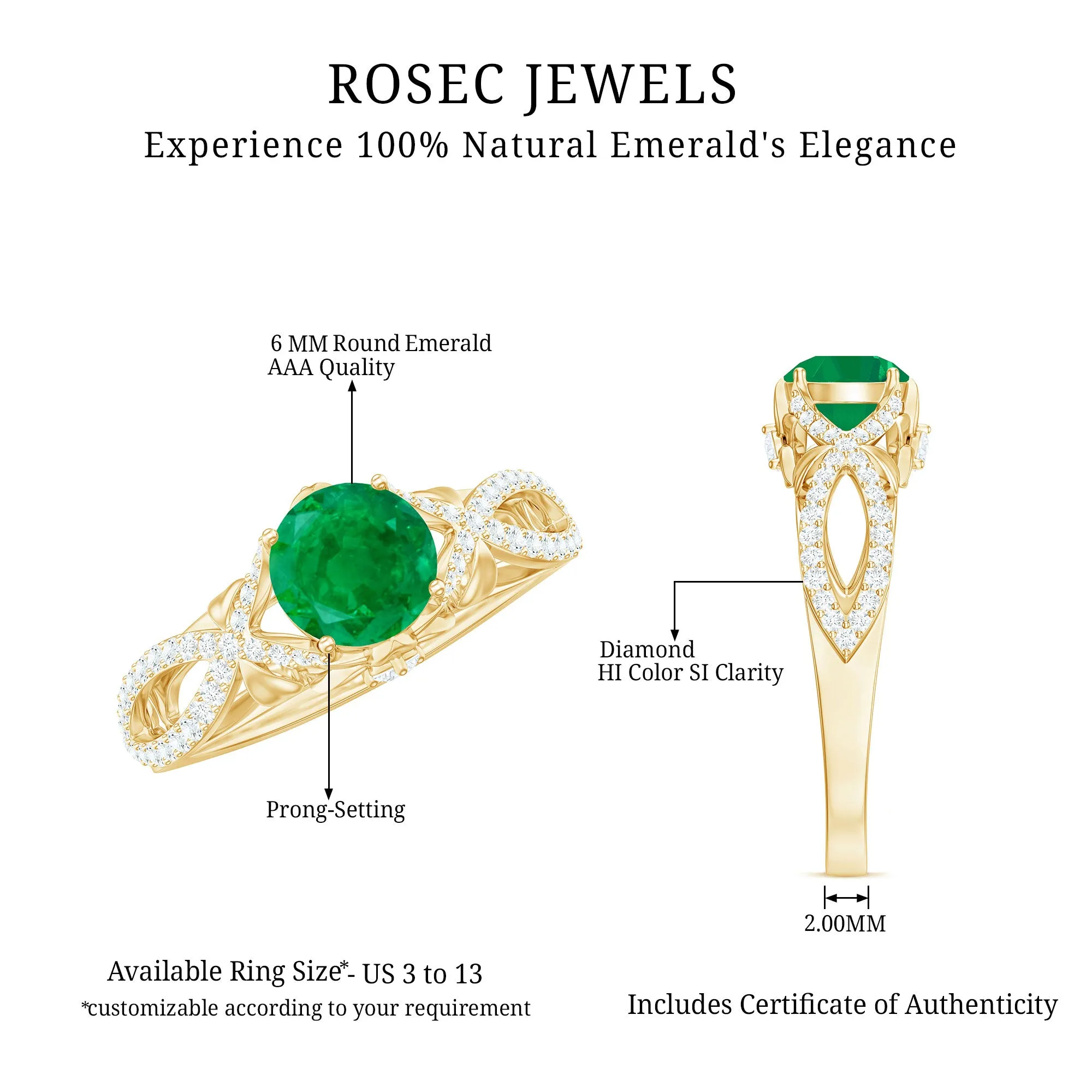 Emerald Crossover Engagement Ring with Diamond