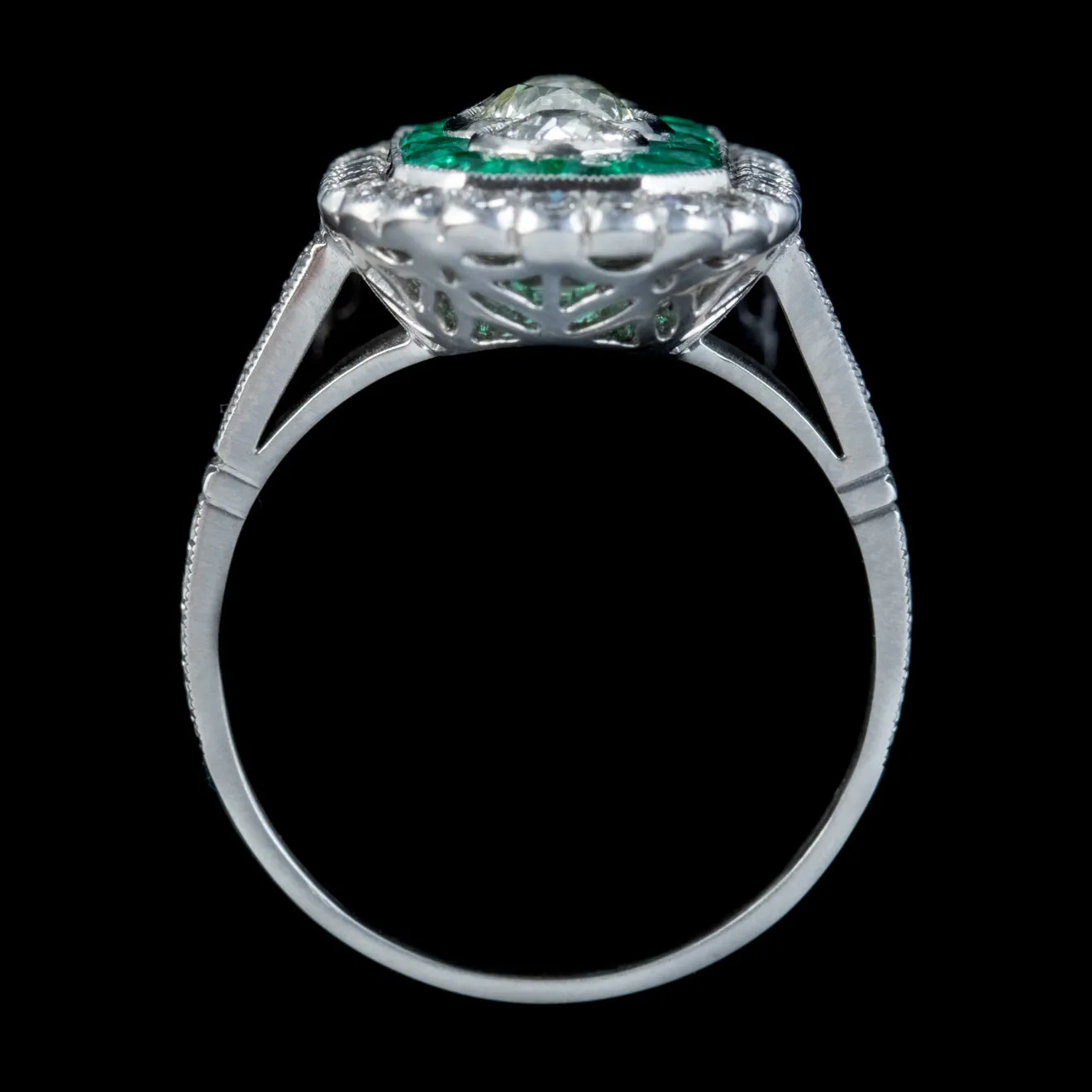 Emerald Diamond Cluster Ring Platinum 2ct of Diamond 1.25ct of Emerald