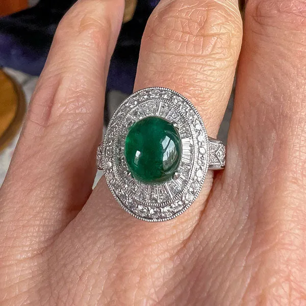 Estate Cabochon Emerald & Diamond Cluster Ring