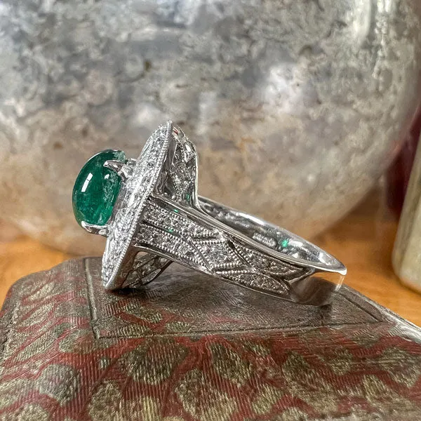 Estate Cabochon Emerald & Diamond Cluster Ring