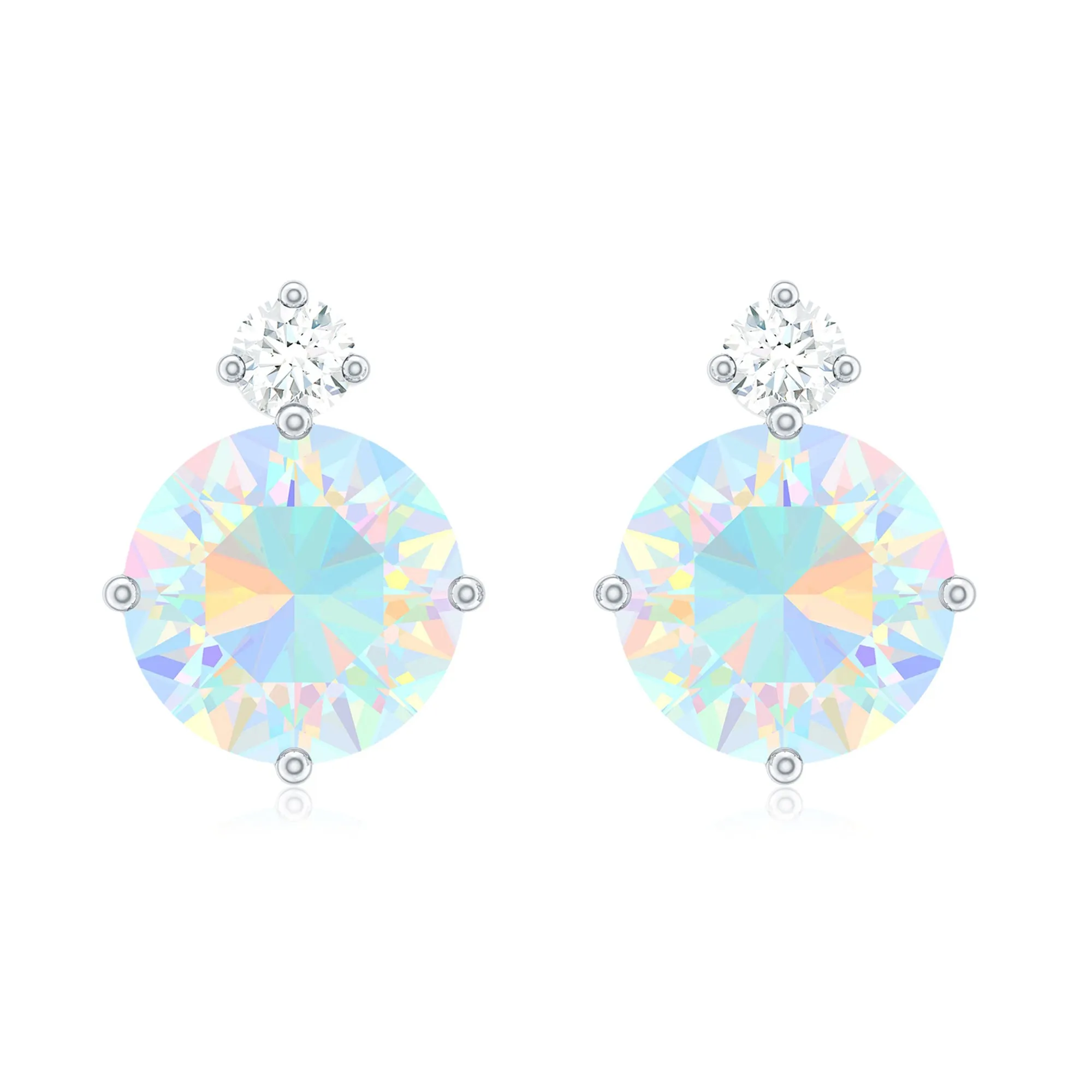 Ethiopian Opal Diamond Solitaire Stud Earrings