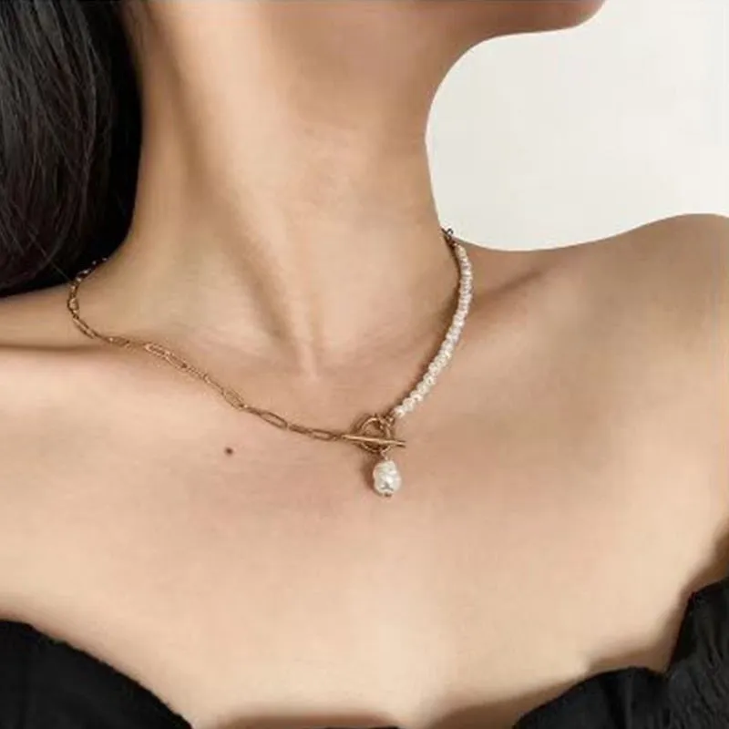 Exaggerated Pearl Necklace For Women Simple Versatile Golden Bead Opening Collar Exquisite Clavicle Korean Fashion Jewelry Gifts