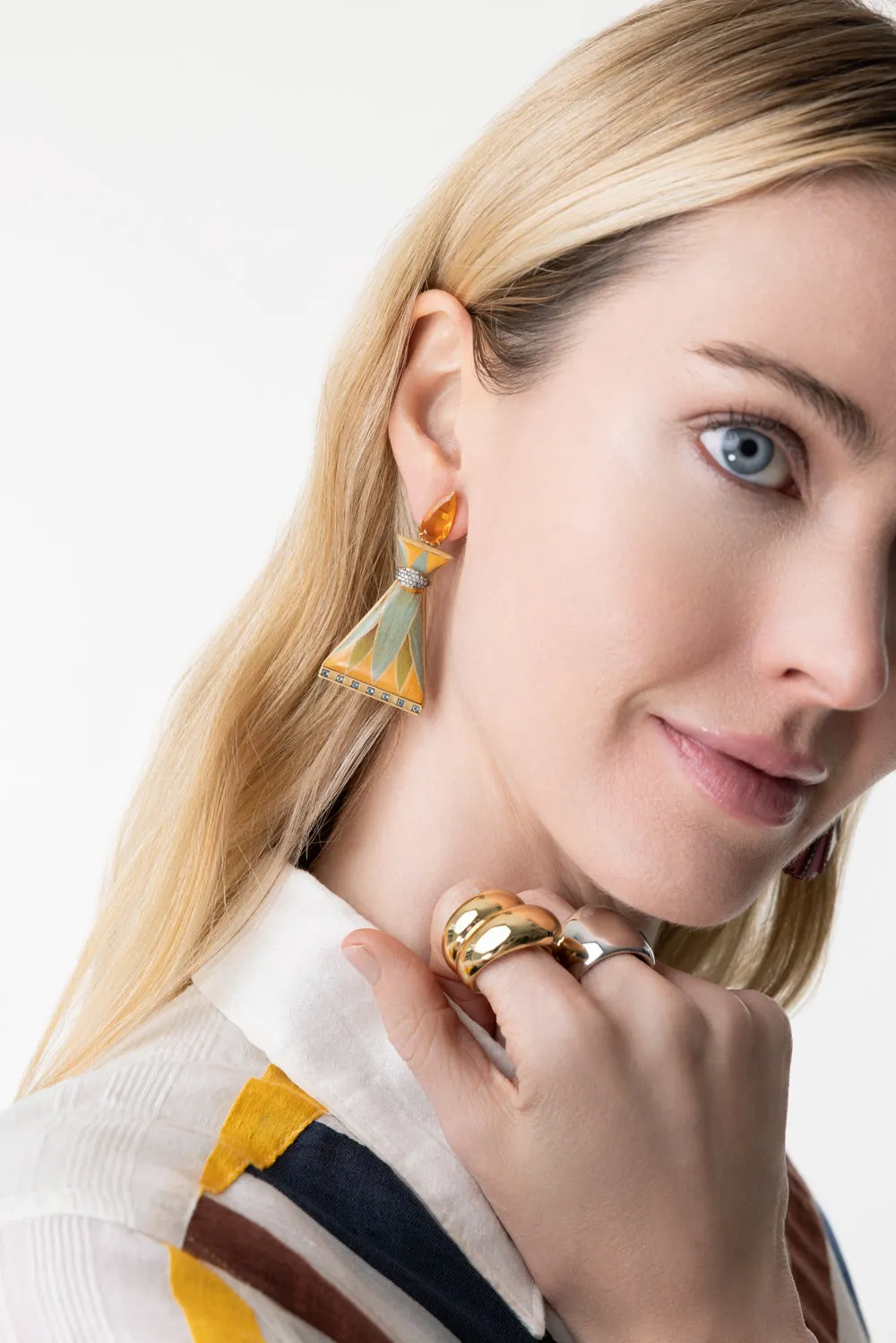 Fire Opal Egypt Marquetry Earrings