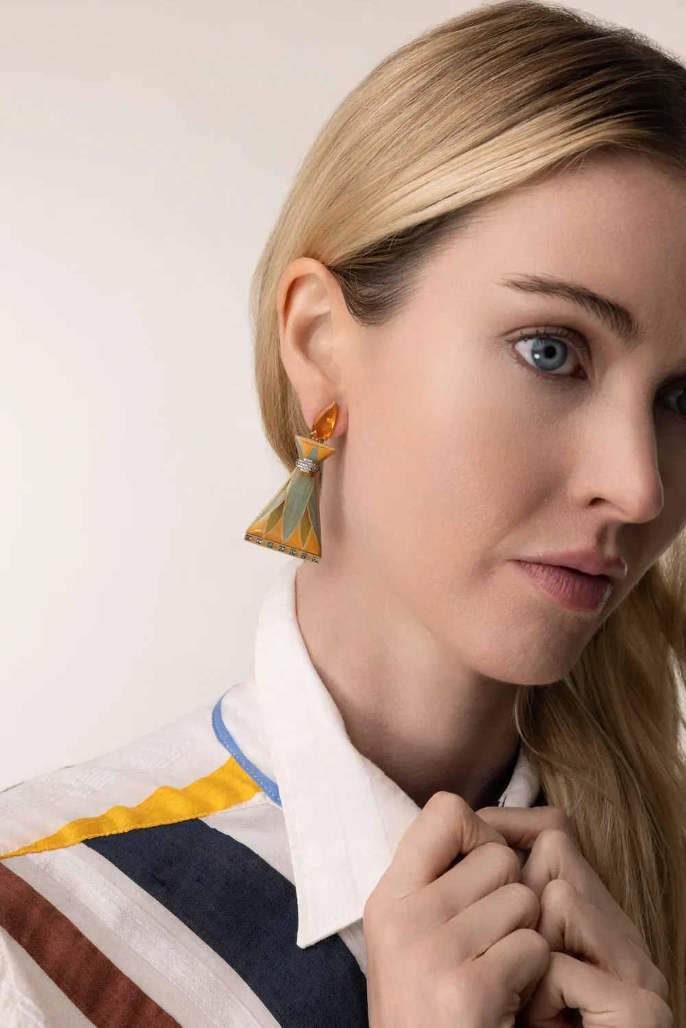 Fire Opal Egypt Marquetry Earrings