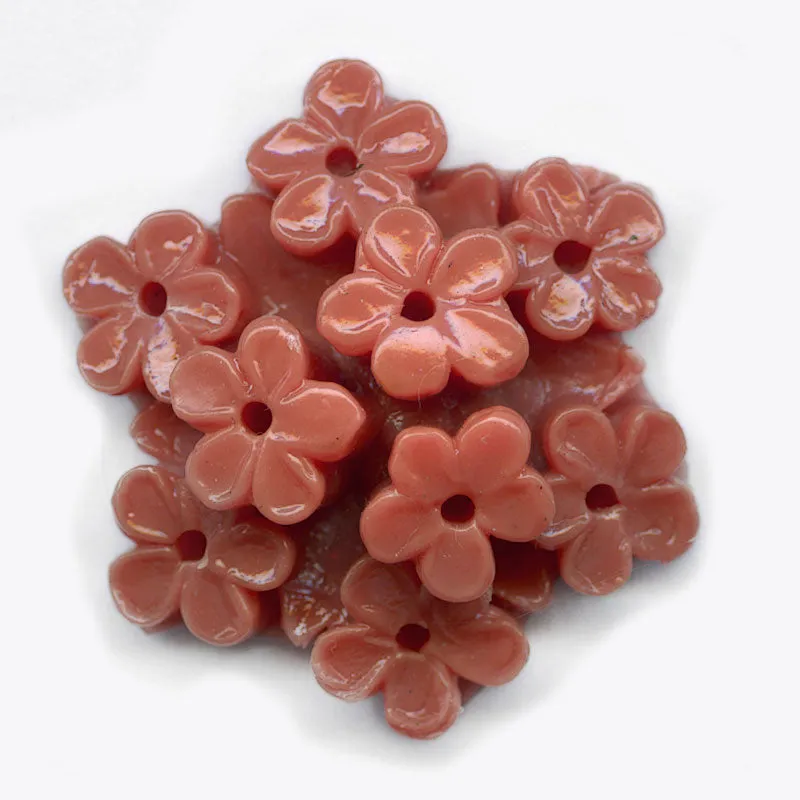 Floral Cluster Cabochon, coral colored, plastic. 22mm dia. Pkg 2. b5-795
