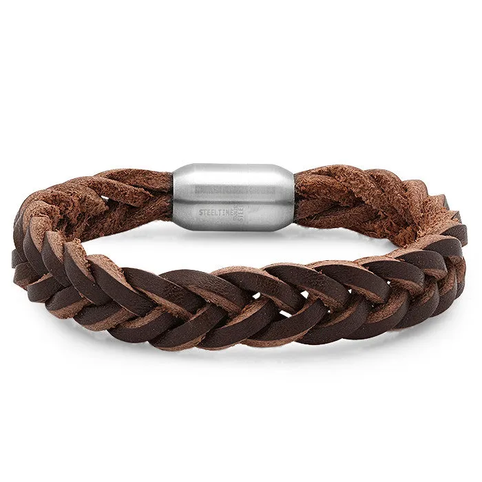 Genuine Braided Leather Bracelet In Brown