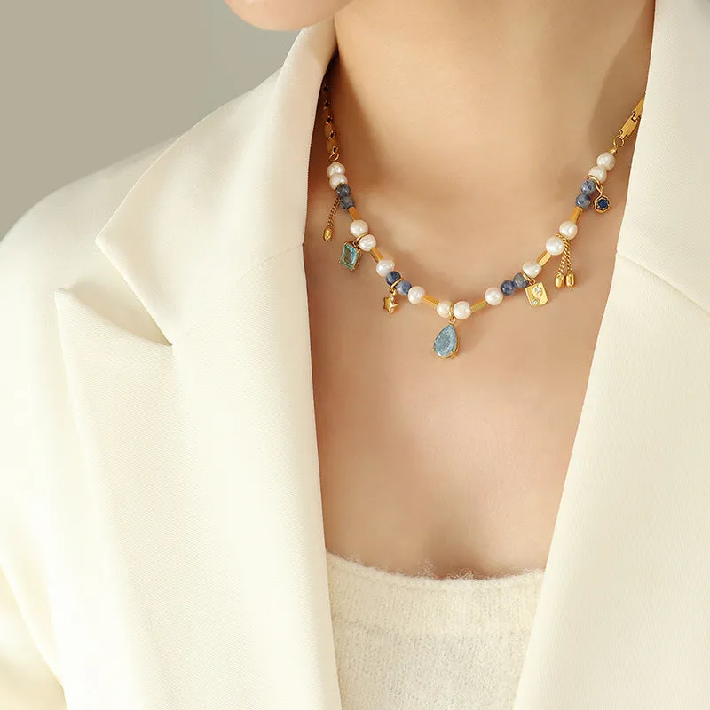 Geometric Fusion Necklace with Copper Chains and Titanium Steel Pendant
