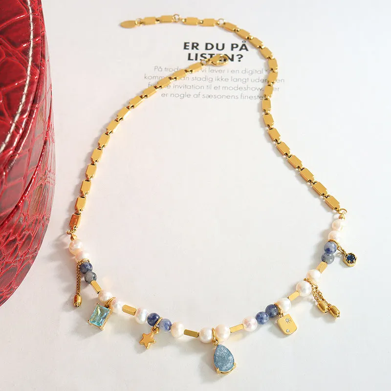 Geometric Fusion Necklace with Copper Chains and Titanium Steel Pendant