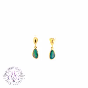 Gold plated dangling earrings Opal doublet