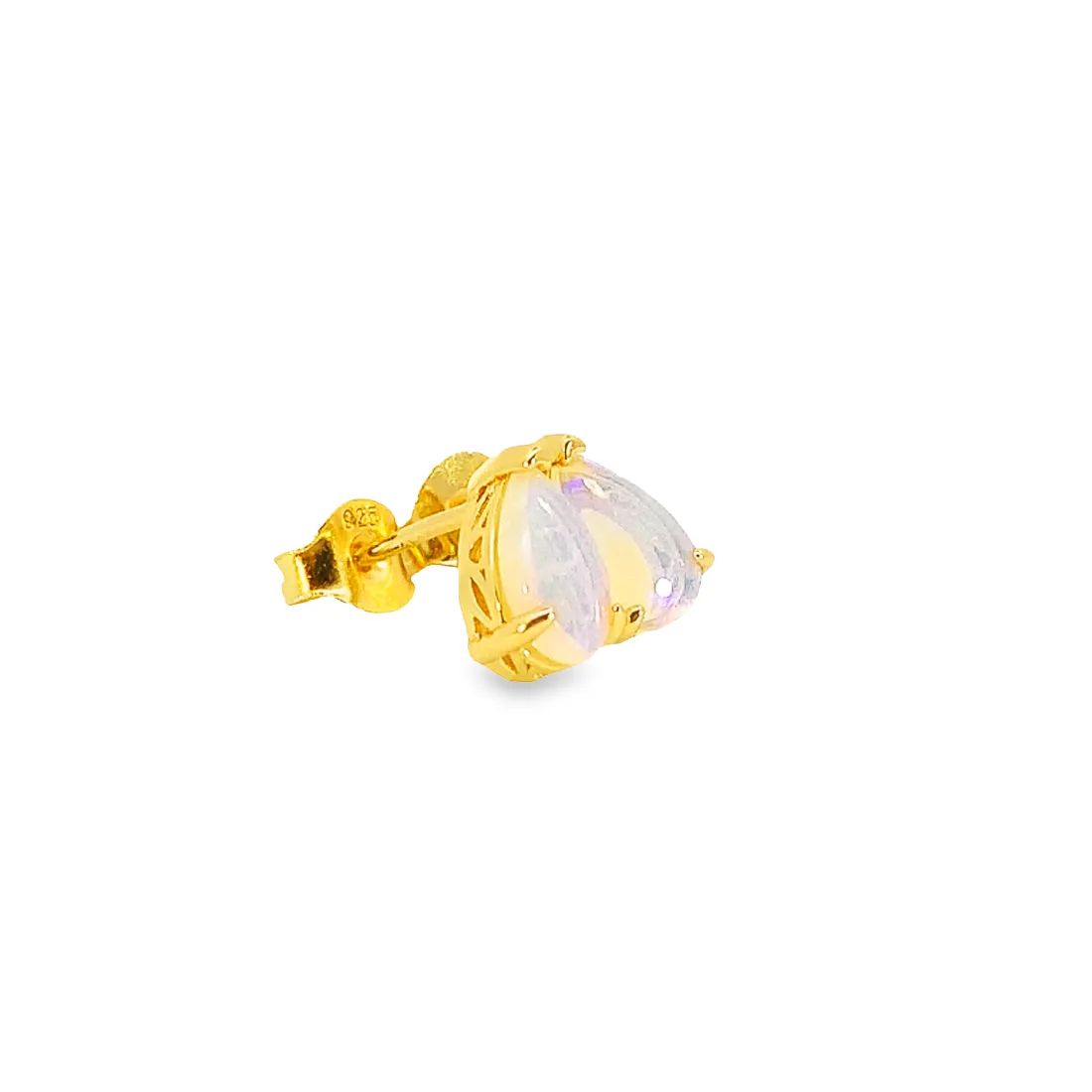 Gold plated silver 8x5mm pearshape White Opal studs