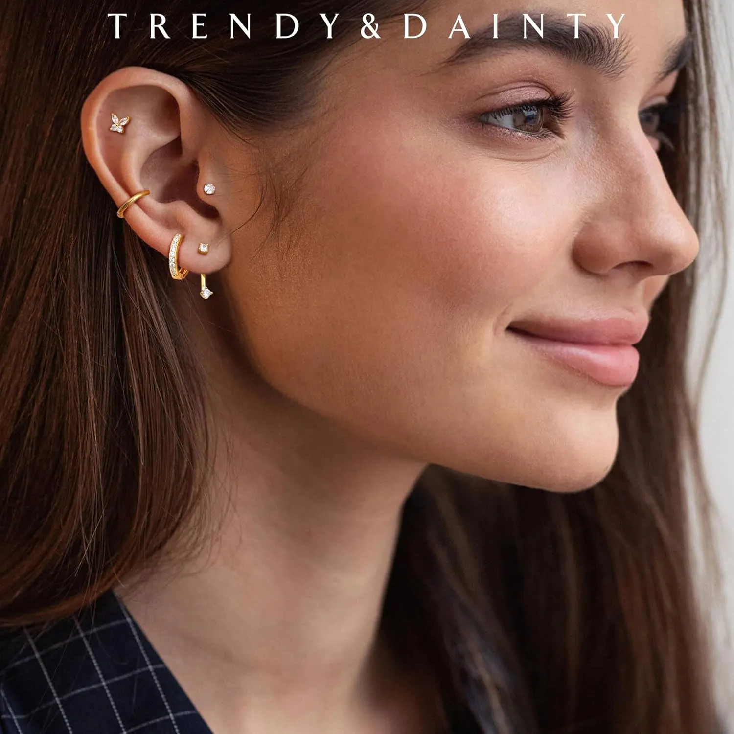 Jstyle Hypoallergenic Surgical Steel Earrings for Women 14K Gold Earring Stack Set Stainless Steel Stud Earrings Dainty Huggie Hoop Cartilage Earring Sets for Multiple Piercing