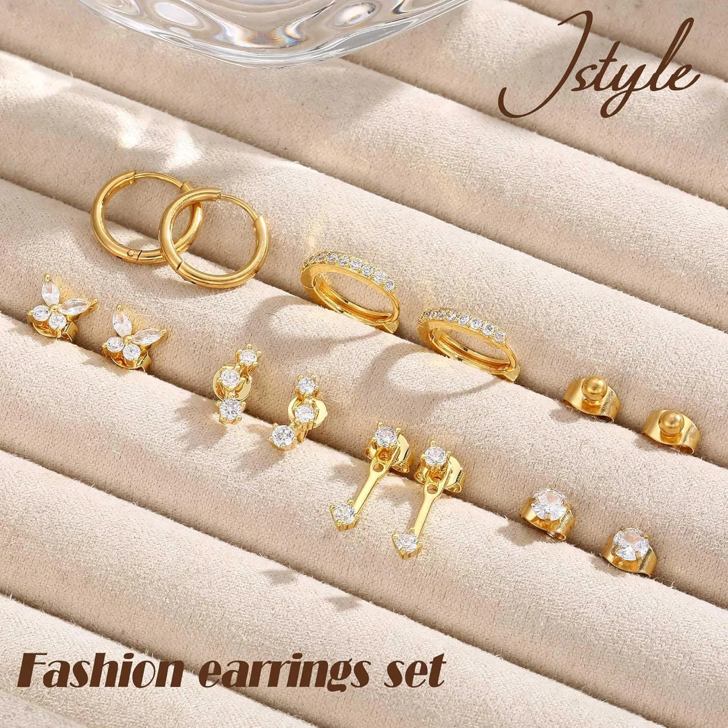 Jstyle Hypoallergenic Surgical Steel Earrings for Women 14K Gold Earring Stack Set Stainless Steel Stud Earrings Dainty Huggie Hoop Cartilage Earring Sets for Multiple Piercing