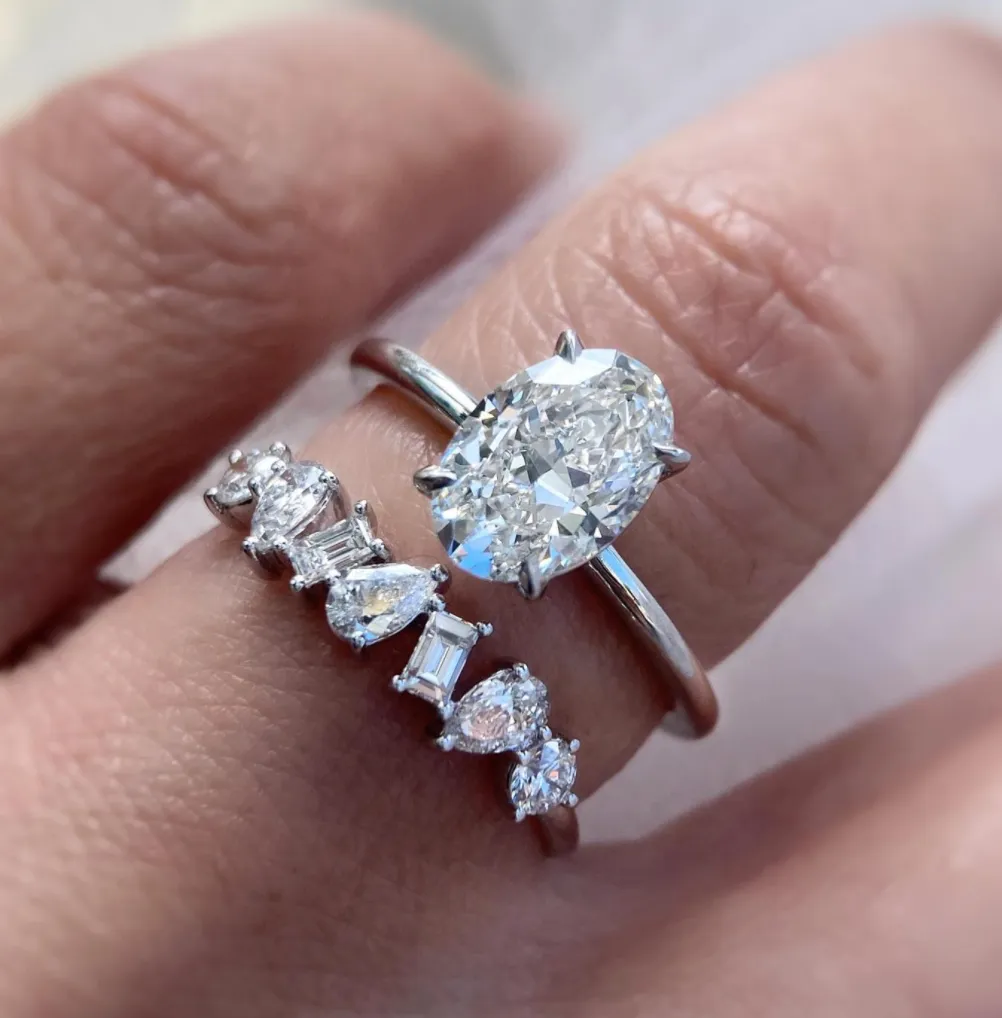 Large Multi Faceted Diamond White Gold Ring