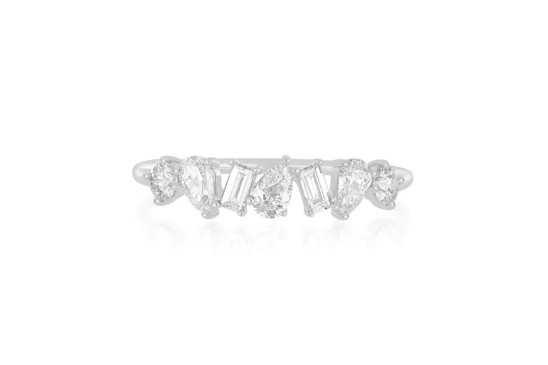 Large Multi Faceted Diamond White Gold Ring