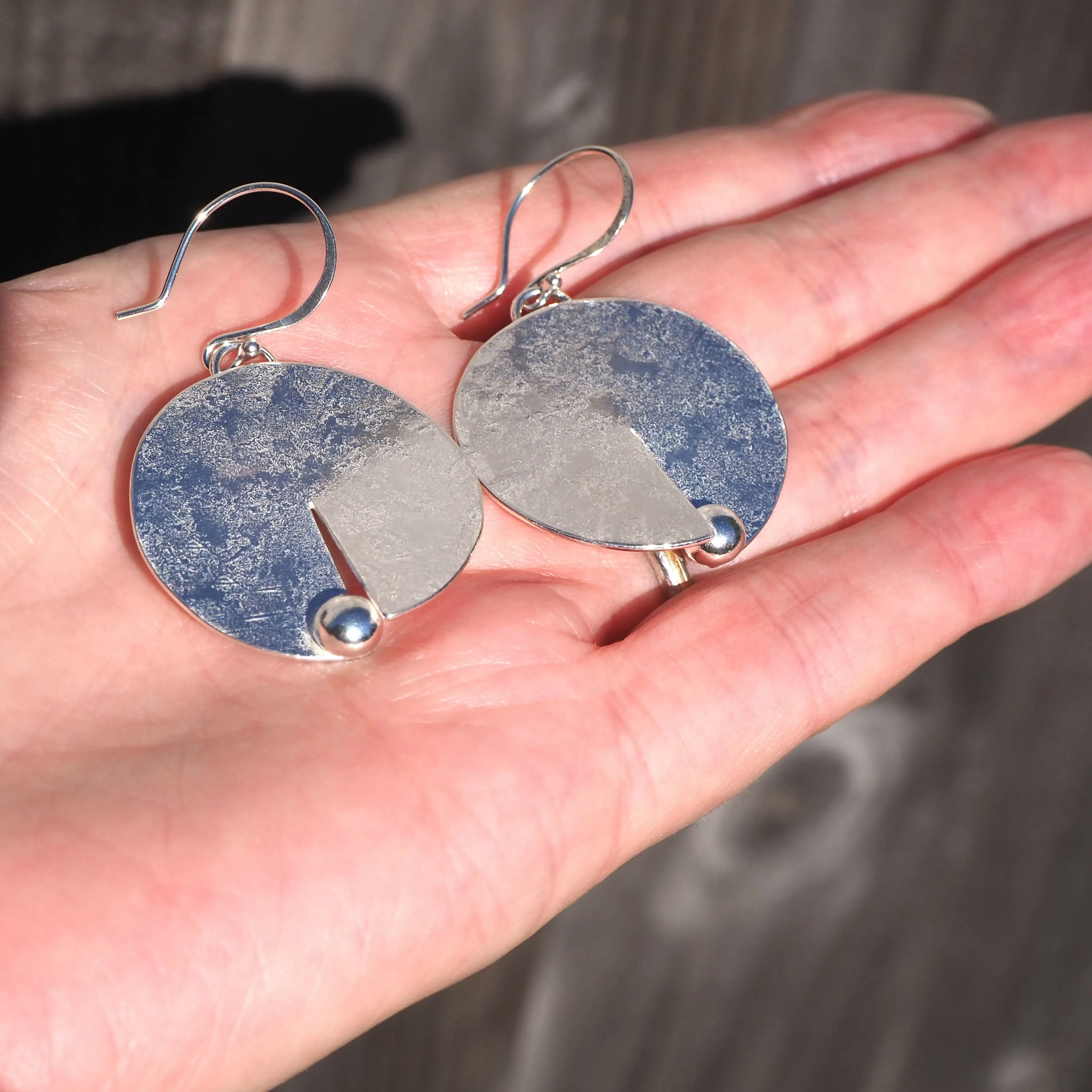 Large Silver Disc Earrings - Hallmarked - Hammer texture