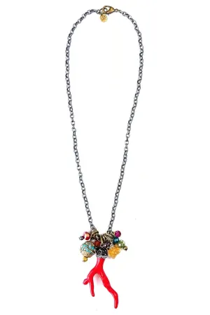 Lost And Found Love Shack Thin Chain Necklace With Coral Cluster Charms