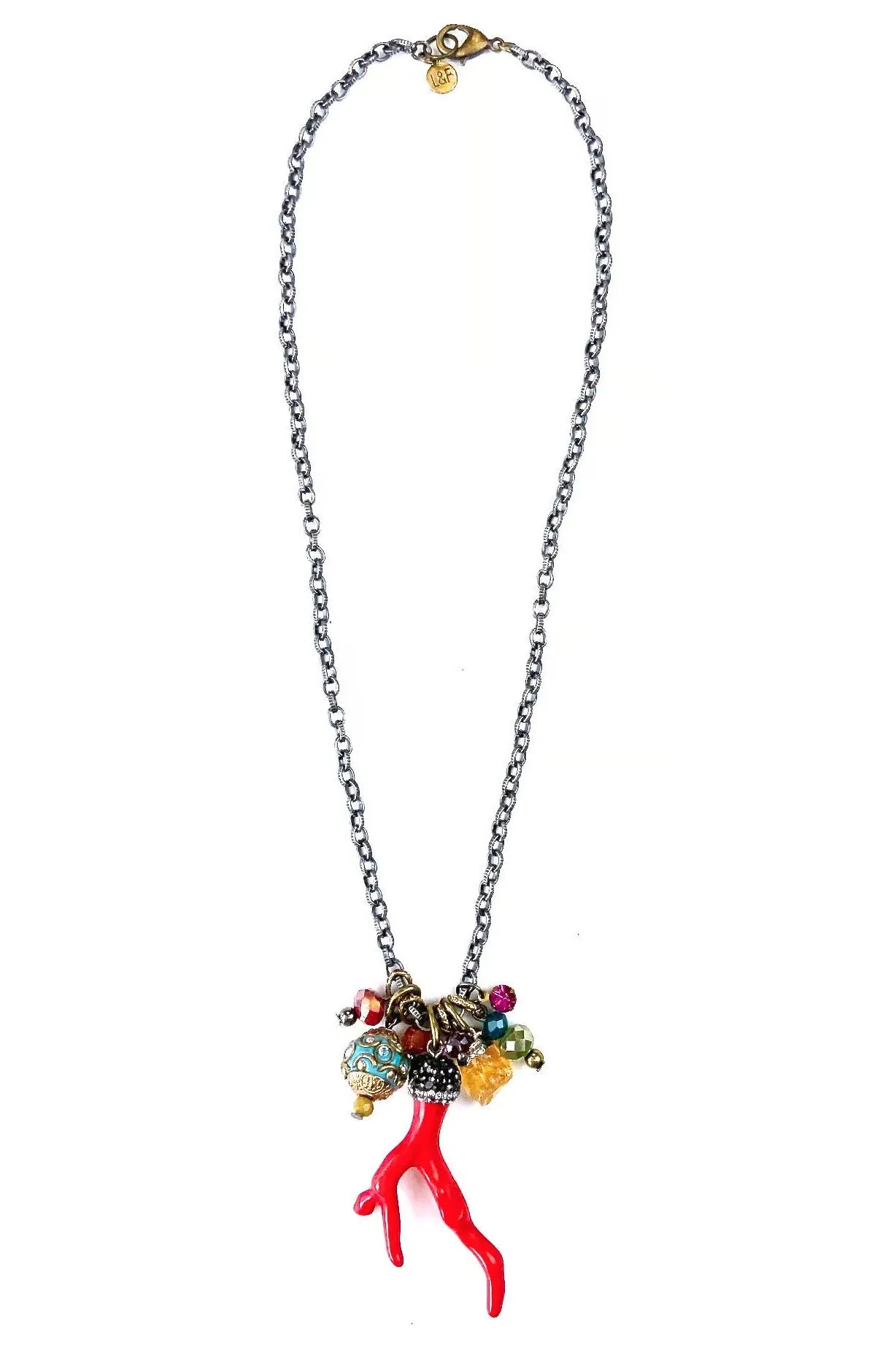 Lost And Found Love Shack Thin Chain Necklace With Coral Cluster Charms