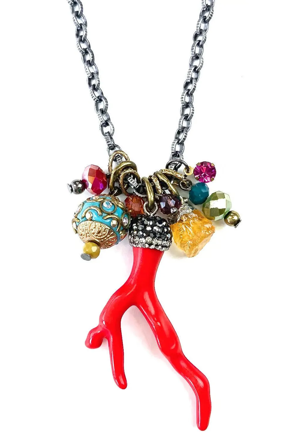 Lost And Found Love Shack Thin Chain Necklace With Coral Cluster Charms