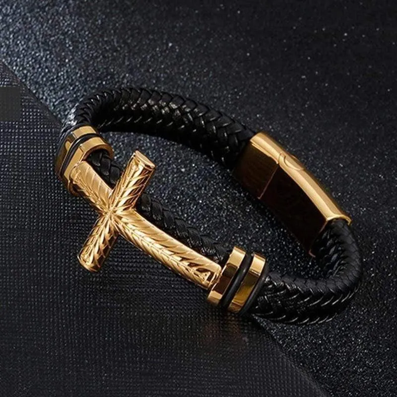 Men's Cross Bracelet <br> Braided Black