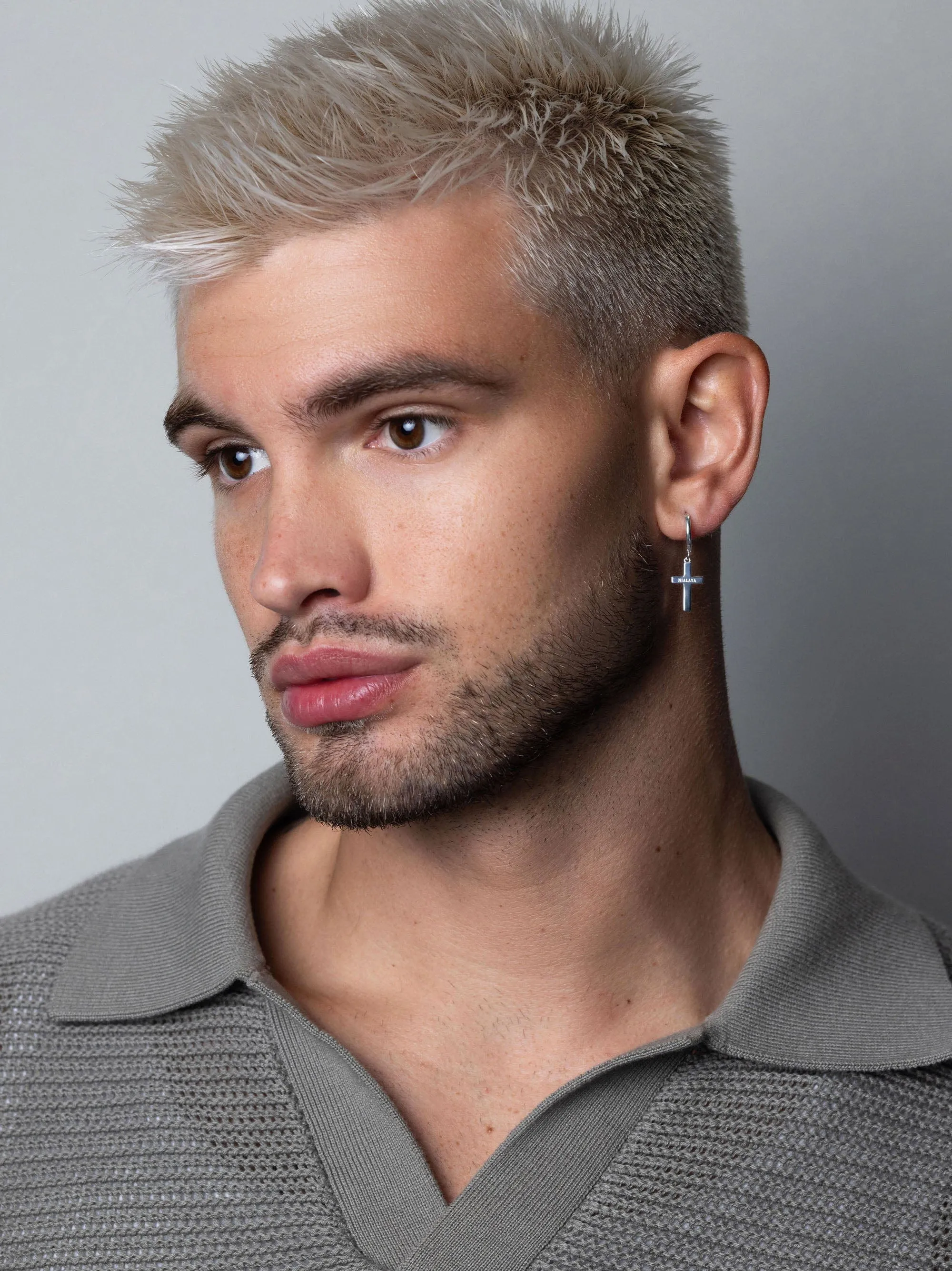 Men's Sterling Silver Small Cross Earrings