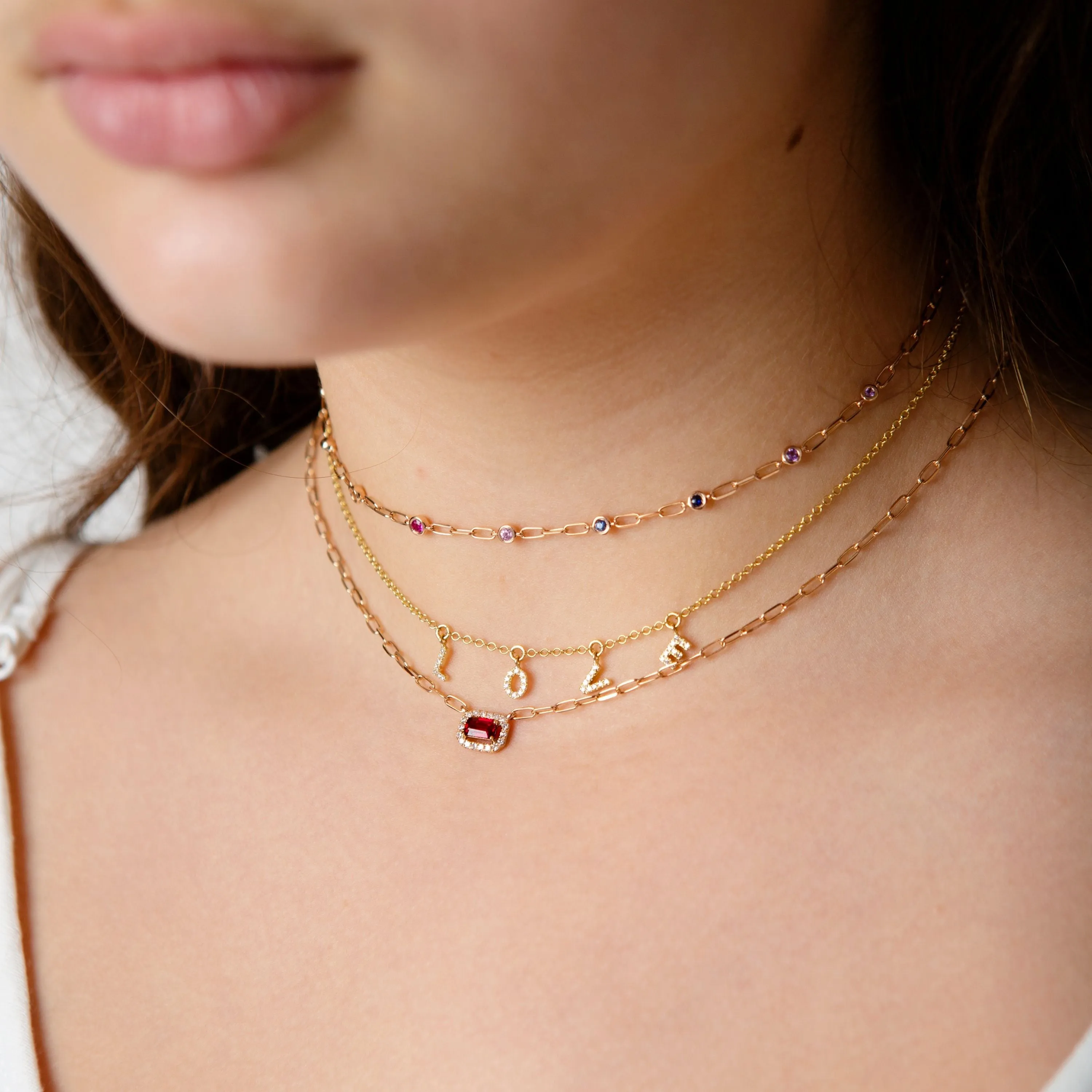 MINI ME DIAMOND PAVE "LOVE" DANGLE DROP NECKLACE
