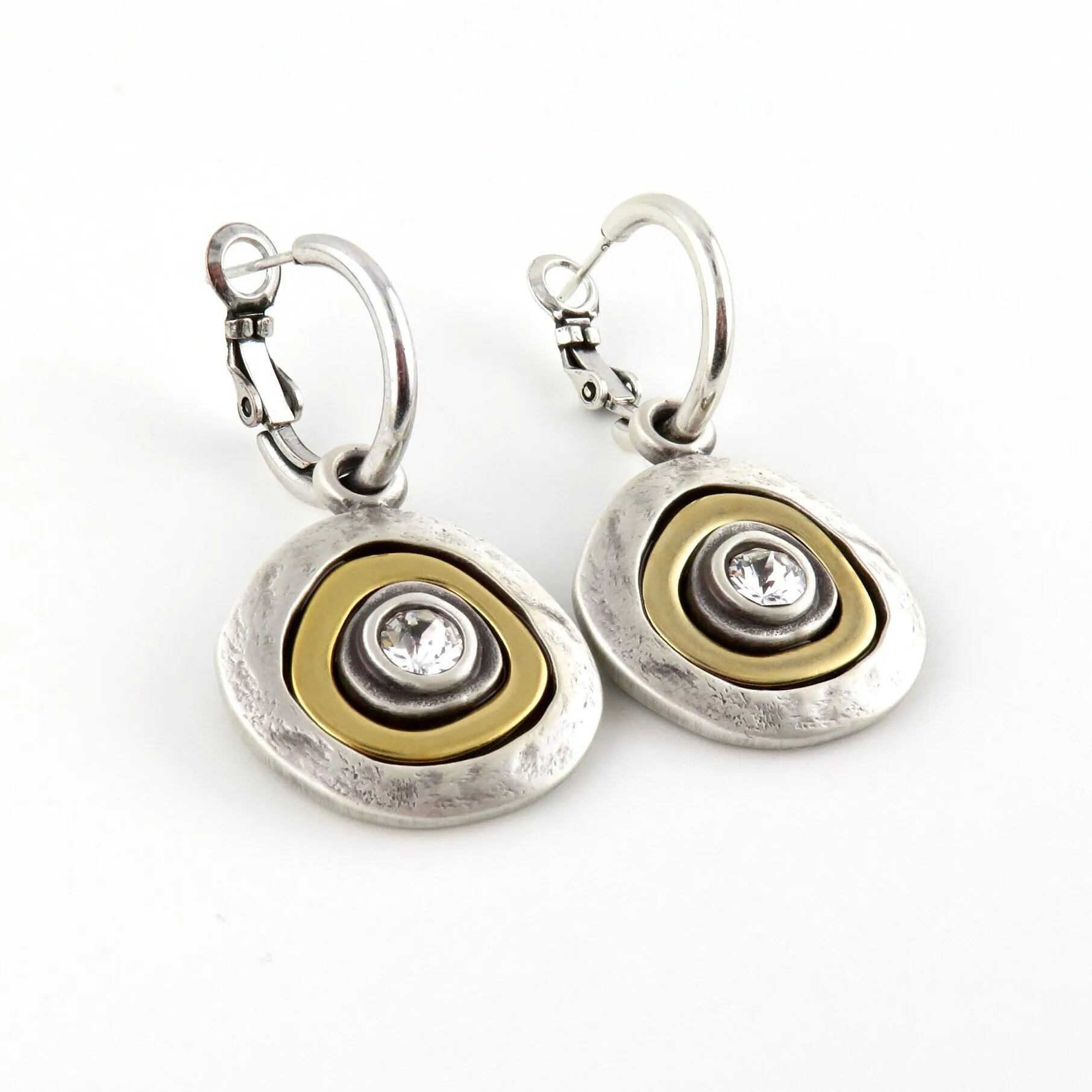 Mixed Metal Silver Medallion Hoop Earrings