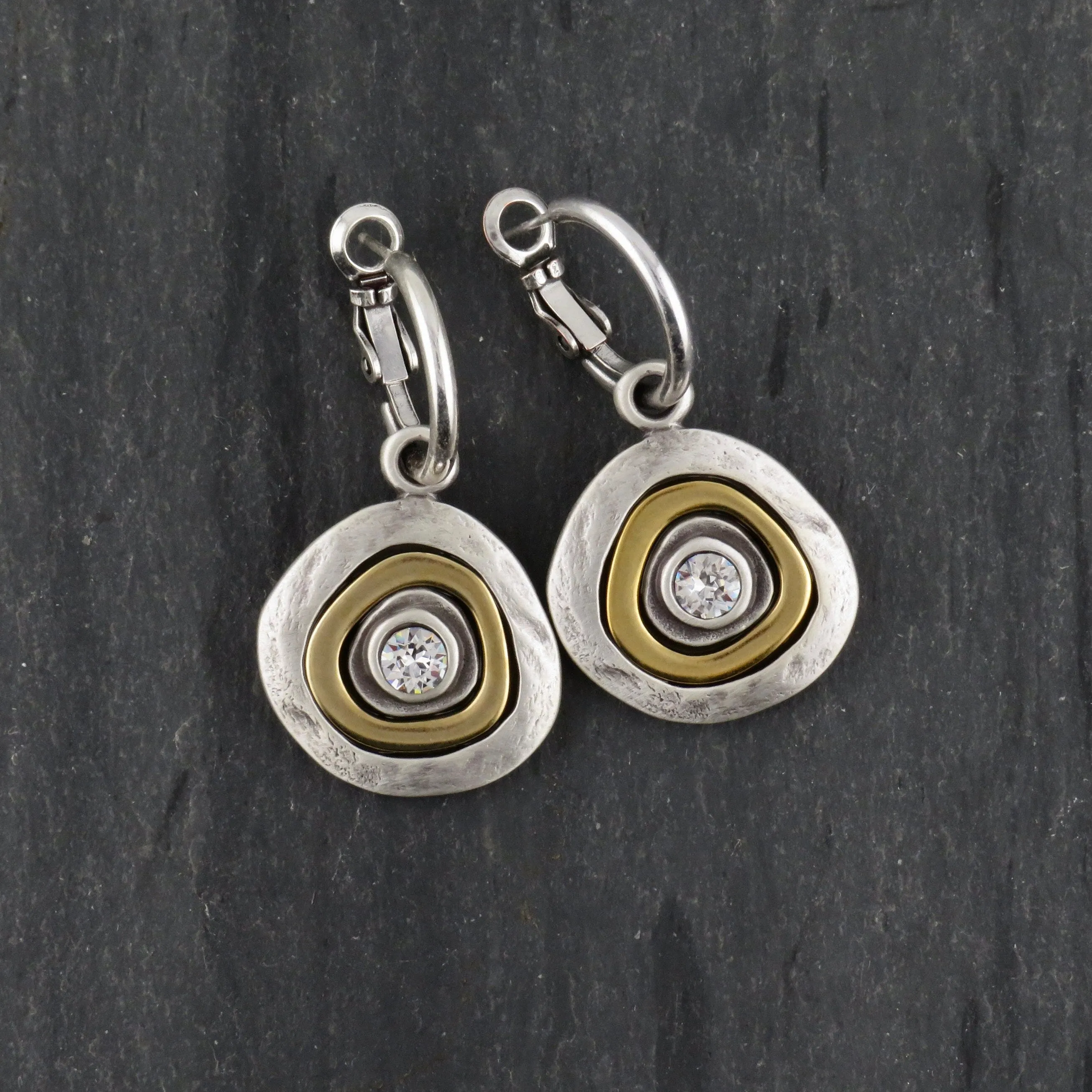 Mixed Metal Silver Medallion Hoop Earrings