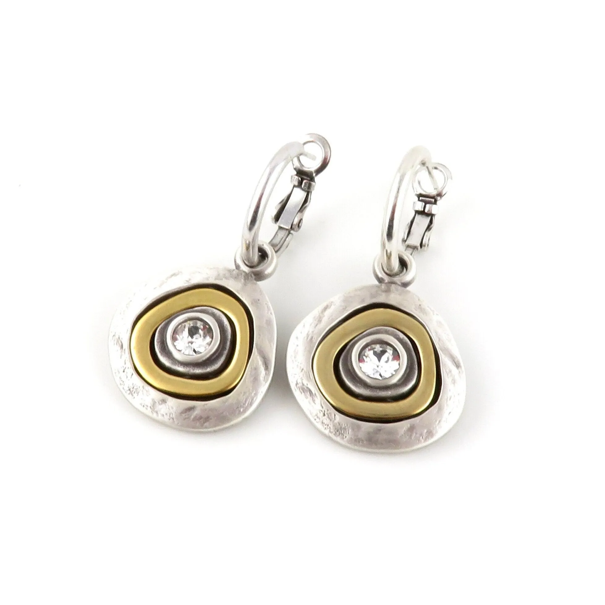 Mixed Metal Silver Medallion Hoop Earrings