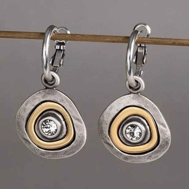 Mixed Metal Silver Medallion Hoop Earrings